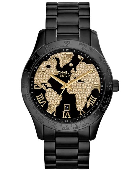 michael kors layton world atlas pave dial black pvd gold|Amazon.com: Michael Kors Layton Three.